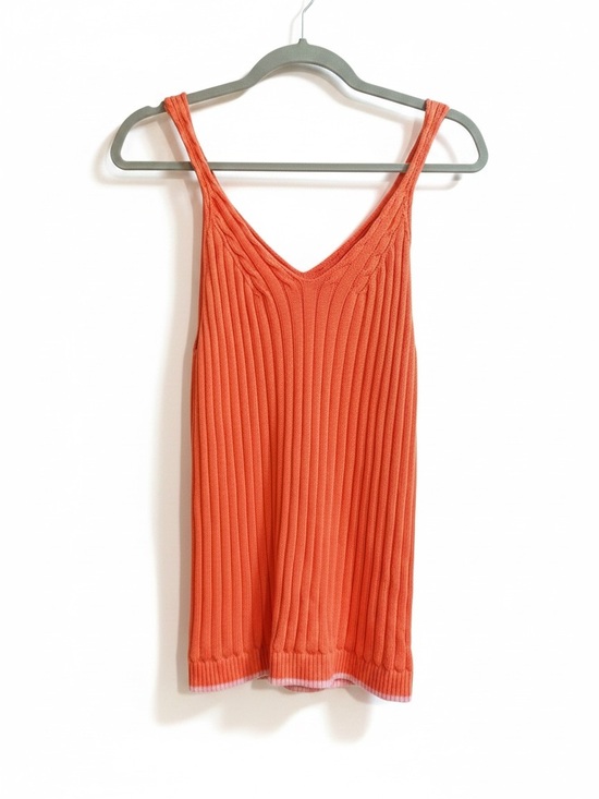Talbots Tops - 🌞Talbots Orange Ribbed 100% Cotton Knit Tank Top V-Neck Sleeveless Size Large